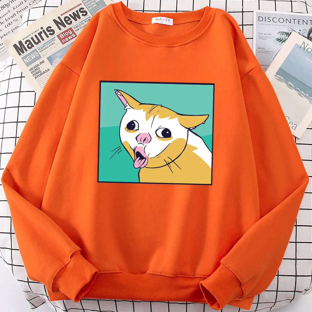 

Coughing Cat Meme Naughty Cat Sticking Out Tongue Clothes Women Fashion Pattern Pullover Crewneck Sweater Casual Oversize Tops
