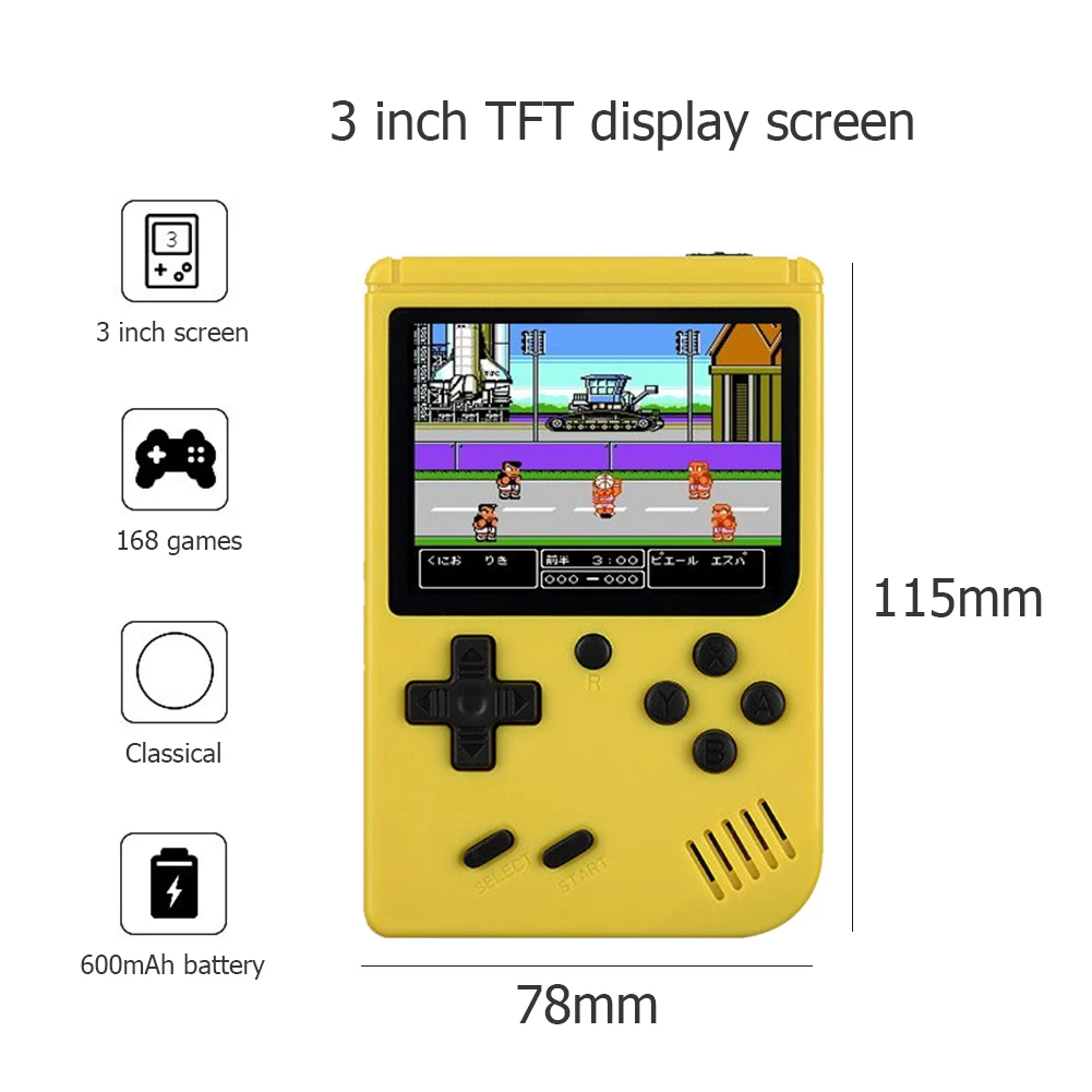 

Retro Portable Mini Handheld Game Console 8-Color LCD Screen Kids Retro Video Game Player Built-in 168 Game RS-6A 8-Bit 3.0 Inch