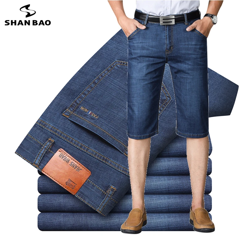 

SHAN BAO 2022 Summer Brand Straight Loose Lightweight Denim Cropped Pants Classic Business Casual Men's Stretch Thin Jeans