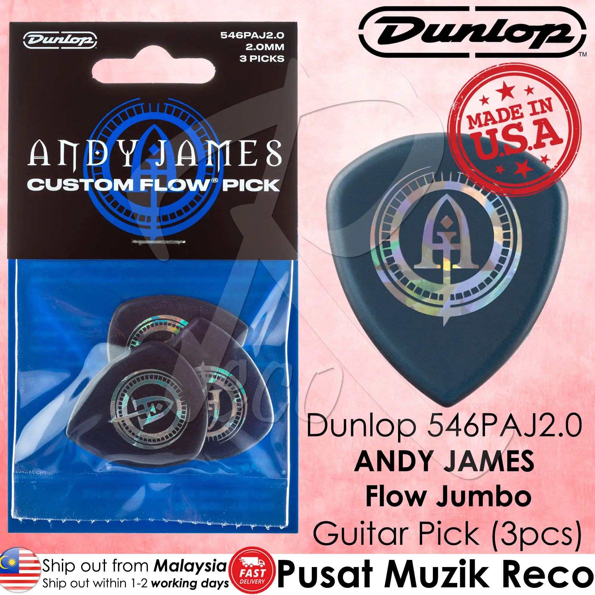 

Гитарные медиаторы Dunlop 546PAJ2.0 с надписью Andy James Flow Jumbo 2,0 мм (3 шт.)