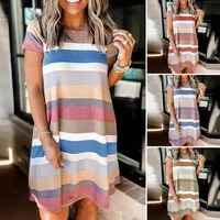 women dress stylish breathable loose fit elegant striped print office lady dress female clothing midi dress summer dress