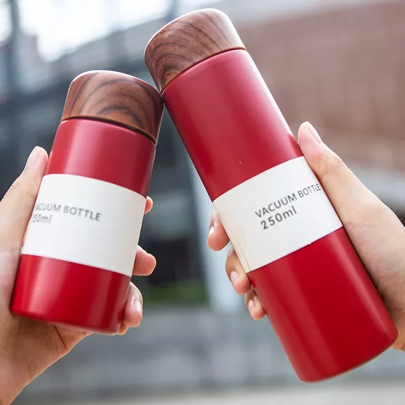 

New in Delicate Thermos Water Cup Mini Cute Wood Grain Thermos Cup Mug Small Fresh Cup Creative Outdoor Portable Pocket Cup