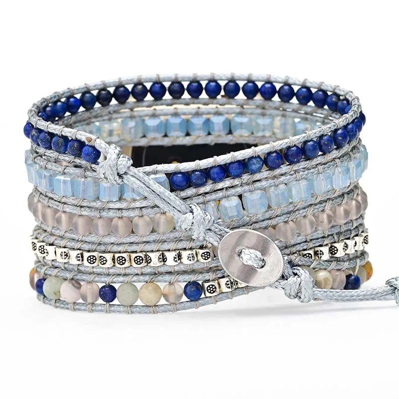 Natural Gemstone Lapis Woven Watch Strap For Fitbit Versa 3 2 1 Band Rope Bead Boho Bracelet For Fitbit Versa Lite Sense Strap