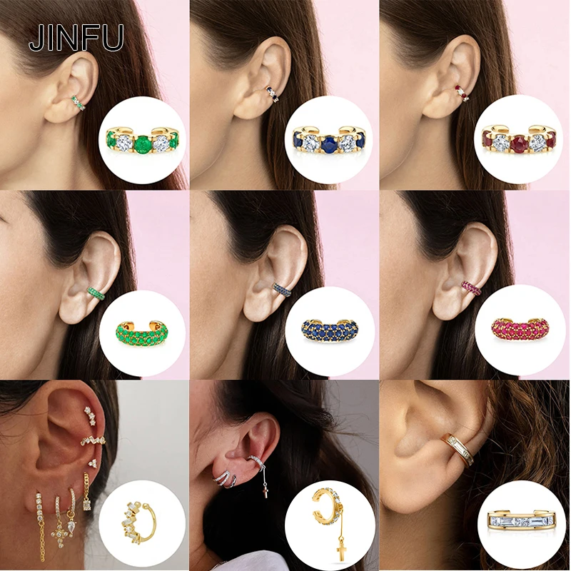 

JINFU 1Pc Silver Gold Plated Ear Cuffs For Women Cz Zircon Fake Piercing Ear Cuff Clip Earrings 2022 Fashion Jewelry Wholesale