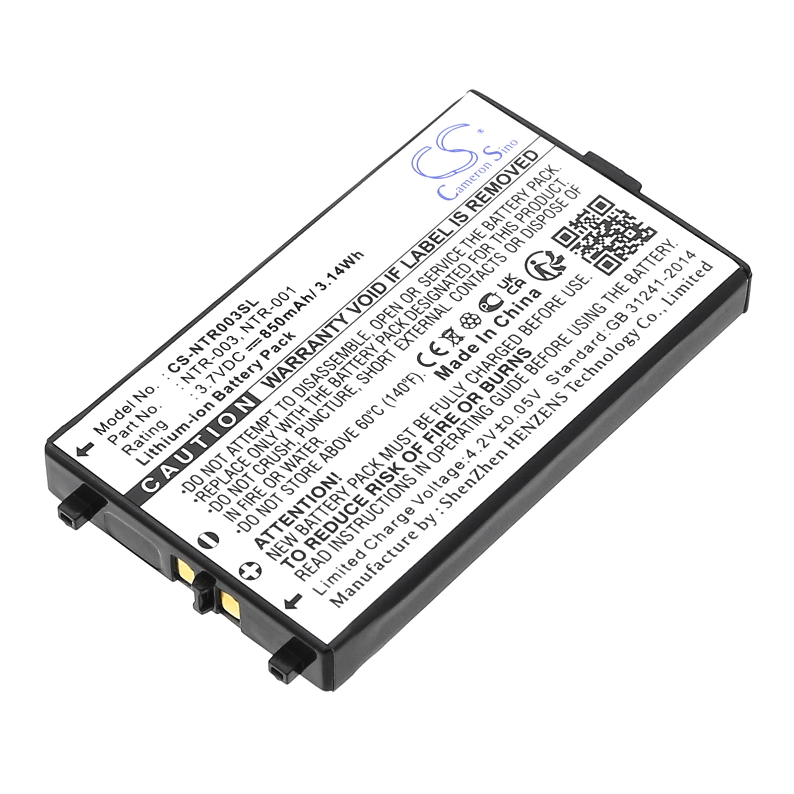 Фото Сменная батарея CS для Nintendo NDS, DS NDS, AGS-101, AGS-003, AGS-A-BP-USA, C/AGS-A-BP-USA, SAM-SPR, артикул: NTR-003, 850 мАч / 3,15 Вт·ч №3