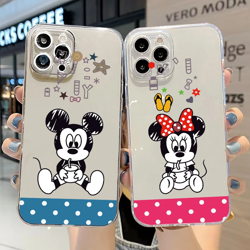 

Mickey Minnie Mouse Disney For iPhone 13 12 11 Pro 12 13 Mini X XR XS Max 6 6s 7 8 Plus Clear Phone Case Shockproof Funda Cases