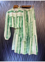 crop sets 2022 summer fashion 2 piece sets clothing women striped prints long sleeve crop topslong maxi skirt sets green orange