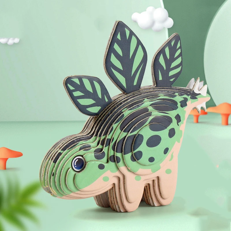 Деревянный динозавр с глазами пазл для мальчиков и девочек подарок 3D Обучающие