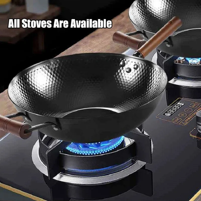 

Handmade Iron Pot 34CM Frying Pan Uncoated Health Wok Honeycomb Non-Stick Pan Gas Stove Induction Cooker Universal Iron Wok