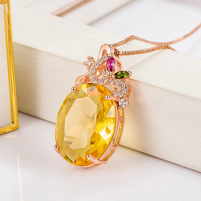 

Real 14K Rose Gold Necklace Pure Topaz Pendant for Women Fine Collares Mujer 100% 14K Rose Gold Topaz Gemstone Pendants Females