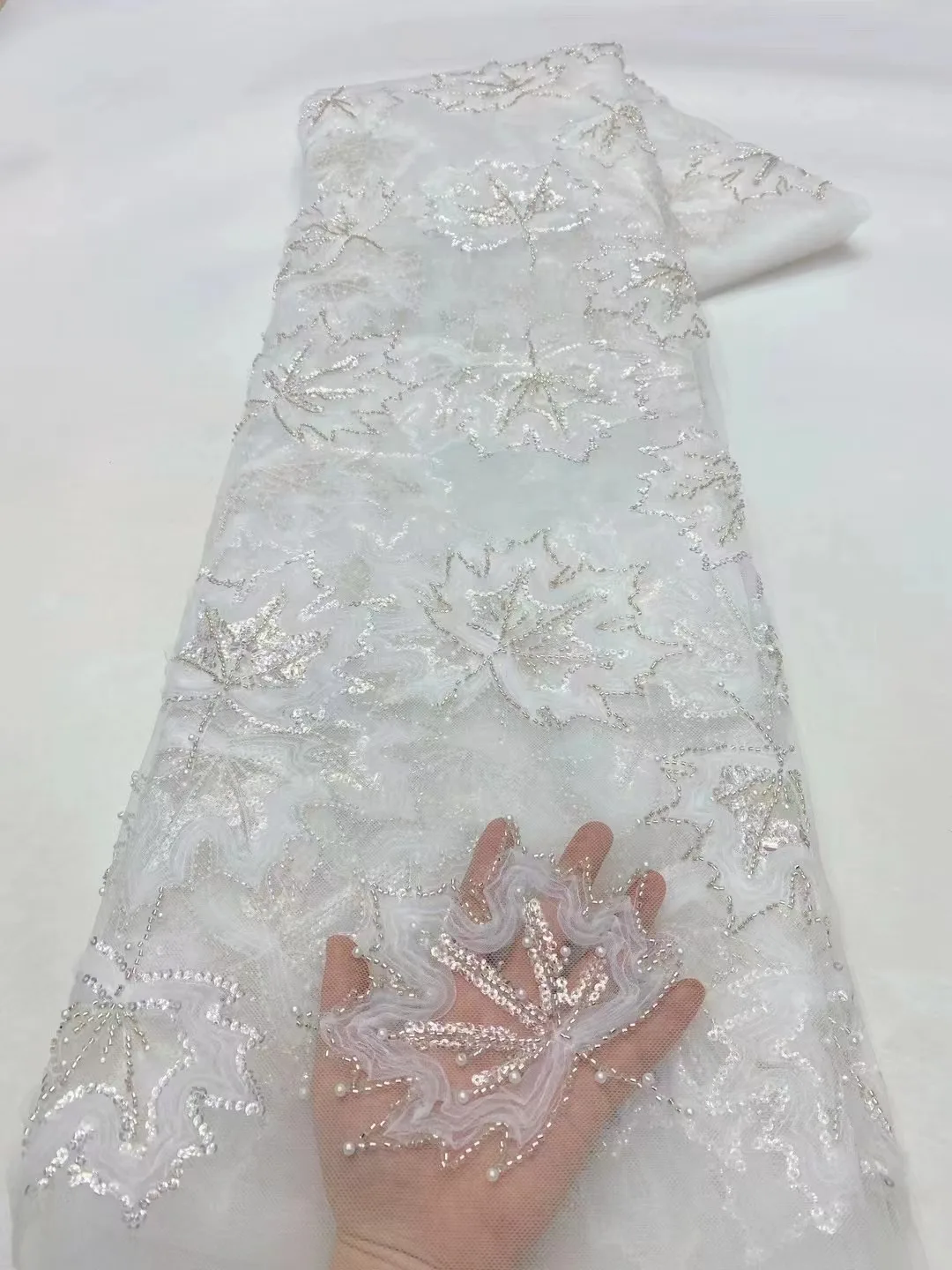 Синя вышивка блестки жемчуг африканский нигерийский французский тюль 3D