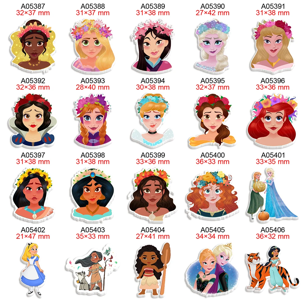 

Acrylic Disney Princess Cartoon Resin Flatback Printed 30Pcs/lot for DIY Hair Bows Party Craft Supplies Handmade Material