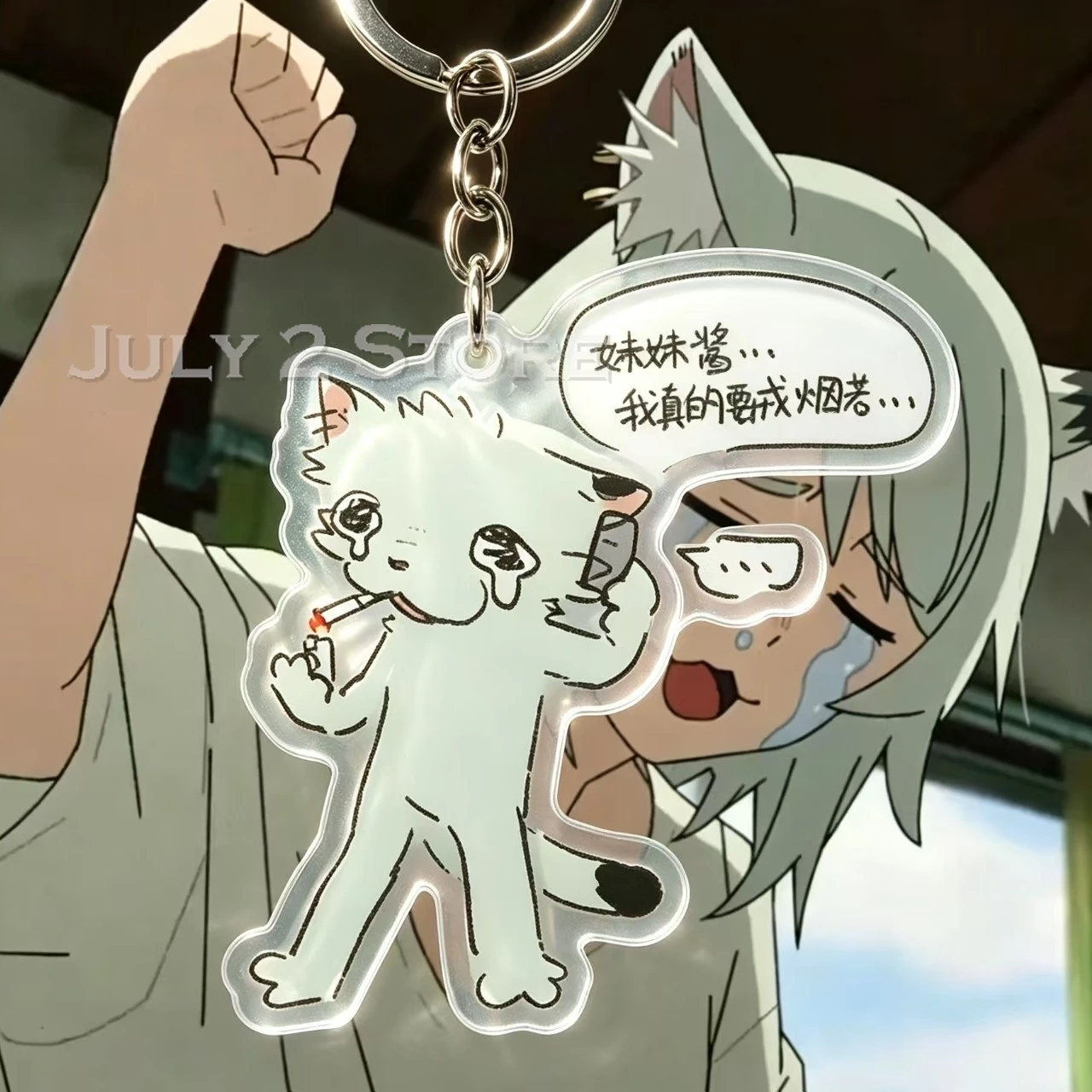 Фото Акриловый брелок Chainsmoker Cat Yaniko Satou 5 см – милый мультяшный кулон, аксессуар для рюкзака и сумки на Хэллоуин №3
