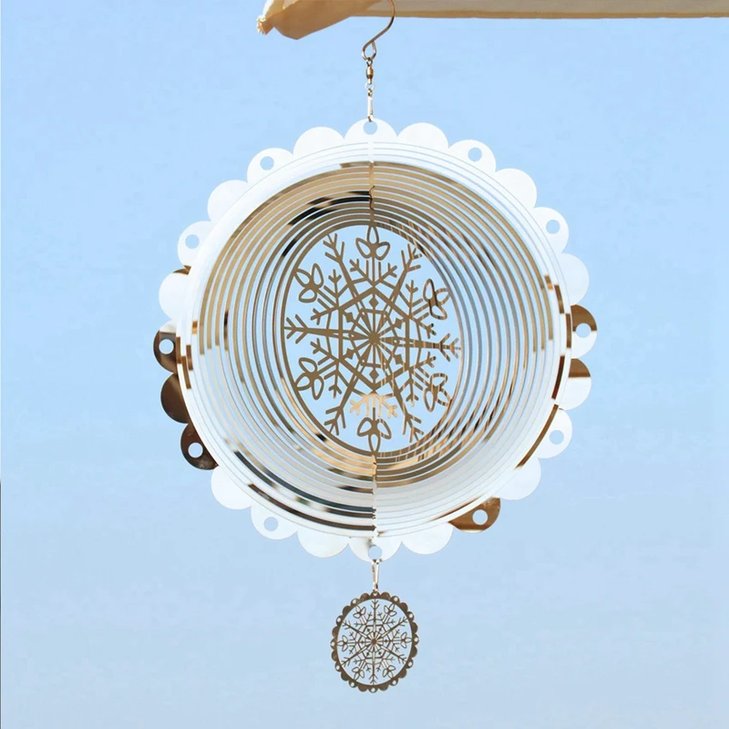 

Stainless Steel Wind Spinner Outdoor Hanging Decor Reflective Snowflake Christmas Ornaments For Garden Courtyards