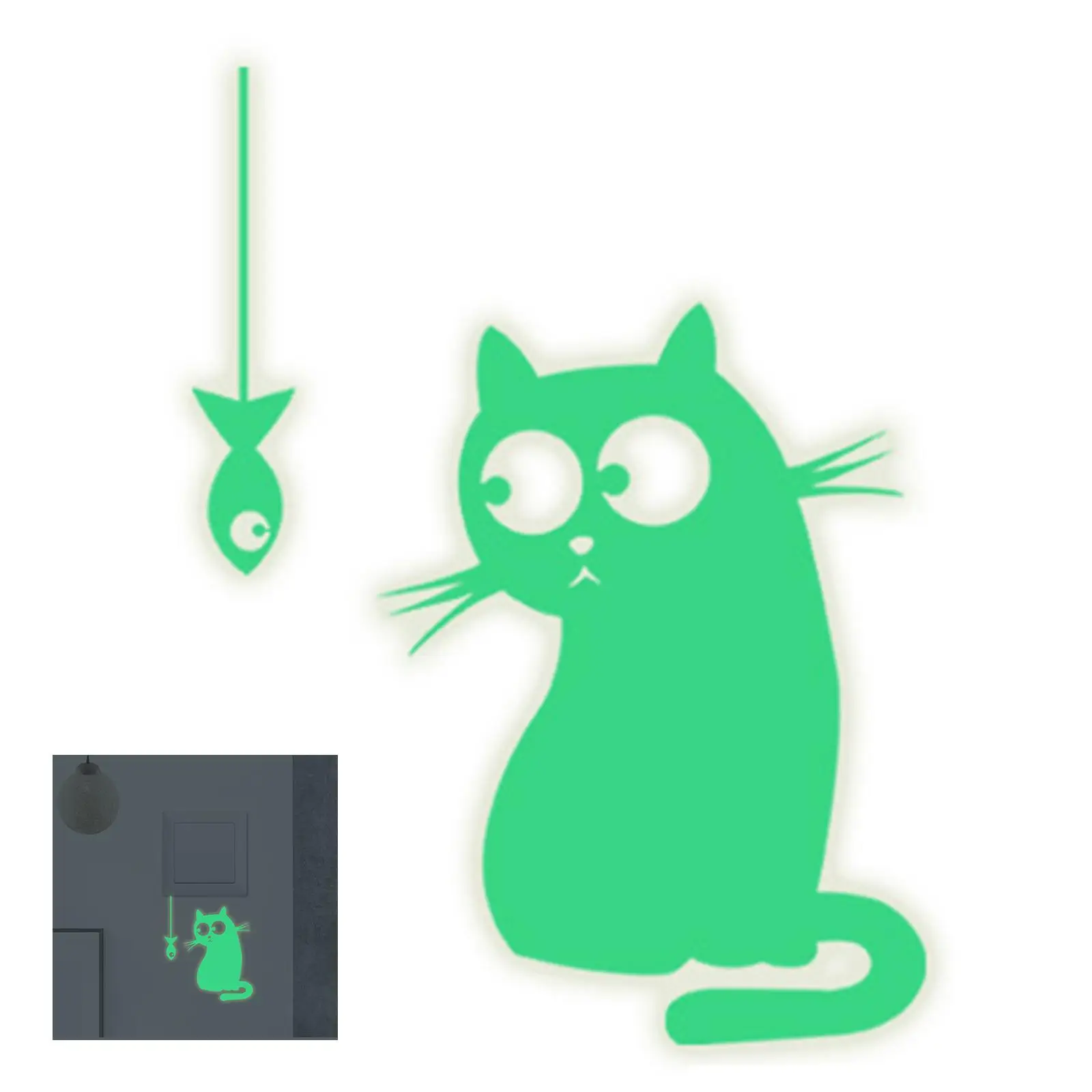 

Cute Animal Cat with Fish Night Light Switch Panel Stickers for Kids Room Decoration Kawaii Cartoon PVC Wall Stickers