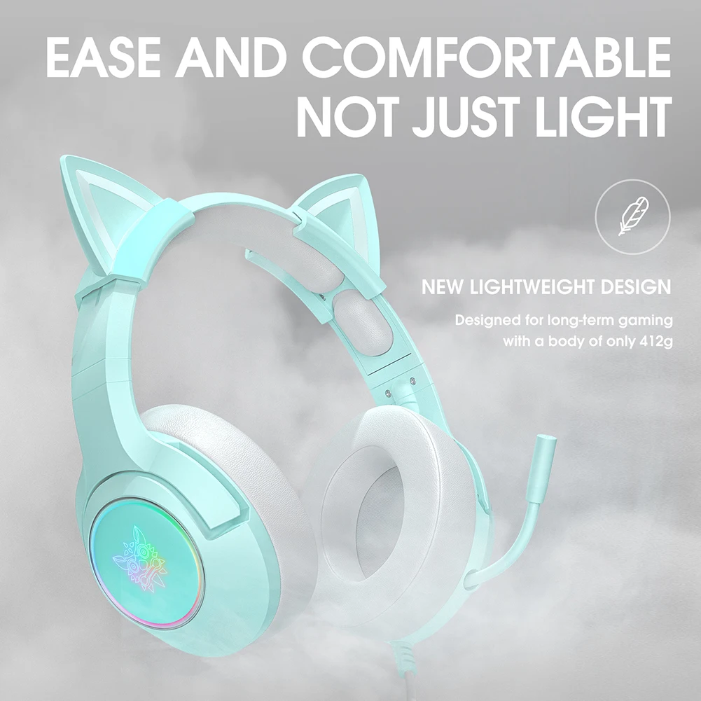 

ONIKUMA K9 Computer Earphones Cute Cat Ears Stereo Music Headset Microphone 7.1 Surround with RGB Atmosphere Light for PC Gamer