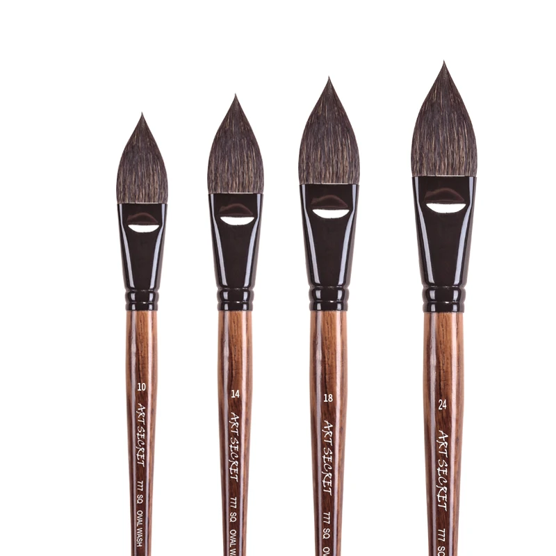 

777SQF SQDS SQ-Oval SQR Squirrel Watercolor Brushes Oak Wooden Rod Black Brass Ferrule Acrylic Paints Art Supplies