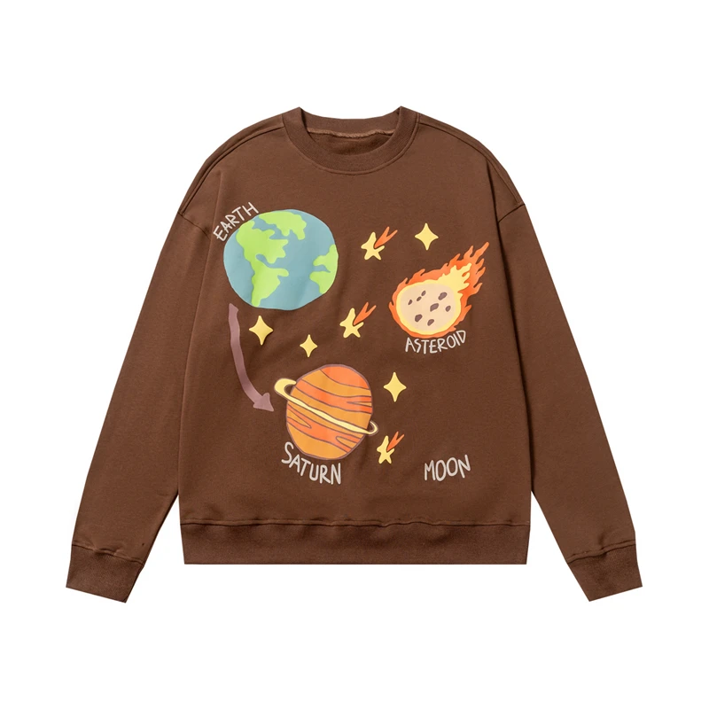 

Flame Ball and Earth Letter Space Foam Casual Men's Sweatshirts Crew Neck Hip Hop Retro Oversized Baggy Autumn and Winter Hoodie