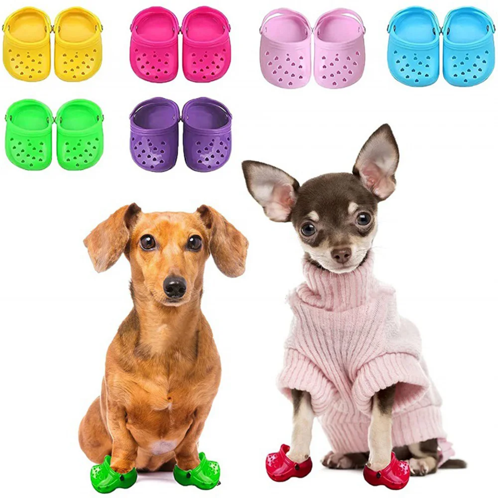 

2pcs Pet Dog Shoes For Summer Sandals Mesh Puppy Breathable Comfortable Hole Shoes With Anti-slip Sole Waterproof Candy Colors