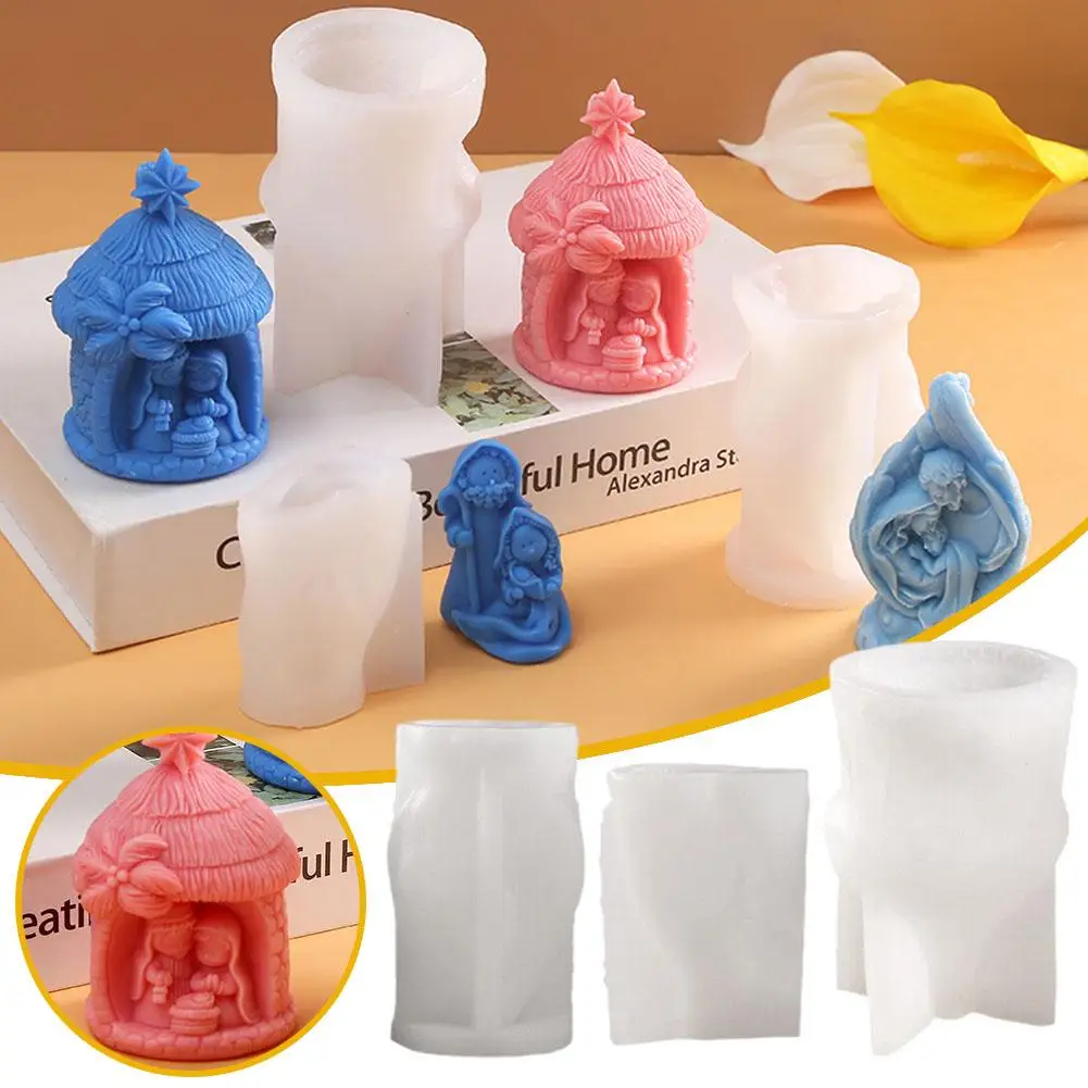 

Holly Religion Nativity Silicone Candle Mold 3D Stone Birt Aromatherapy Epoxy Casting Resin Gypsum House Molud Artwork Soap R7Q6