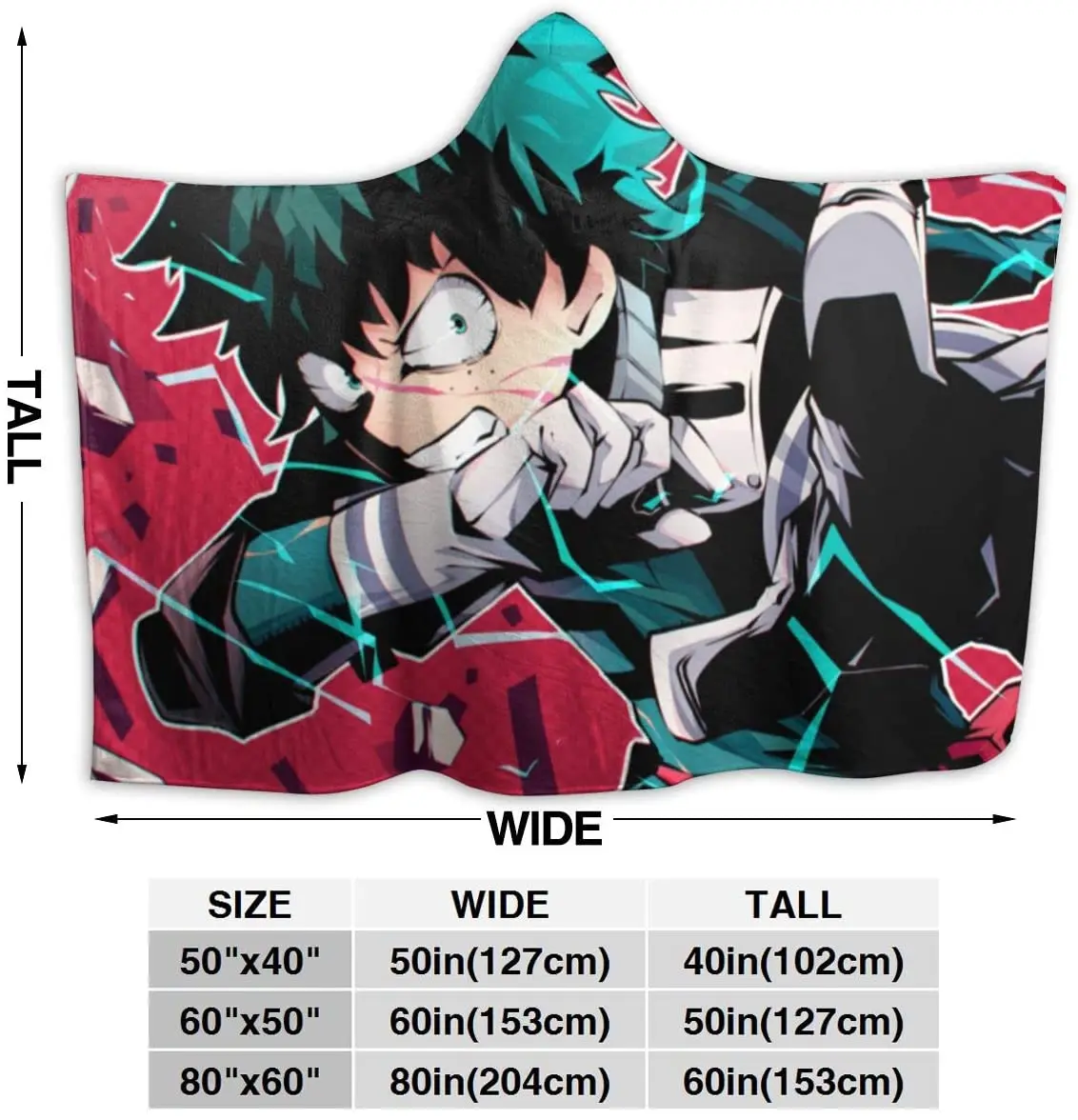

My Hero Academia of MHA Izuku Midoriya Throw Blanket for Unisex Adult Hooded Blanket for Sofa Wearable Blanket Flannel Blanket