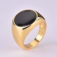 hoyon 2022 new jewelry pure18k yellow gold color imitation black onyx round ring for women and man epoxy geometric ring gift