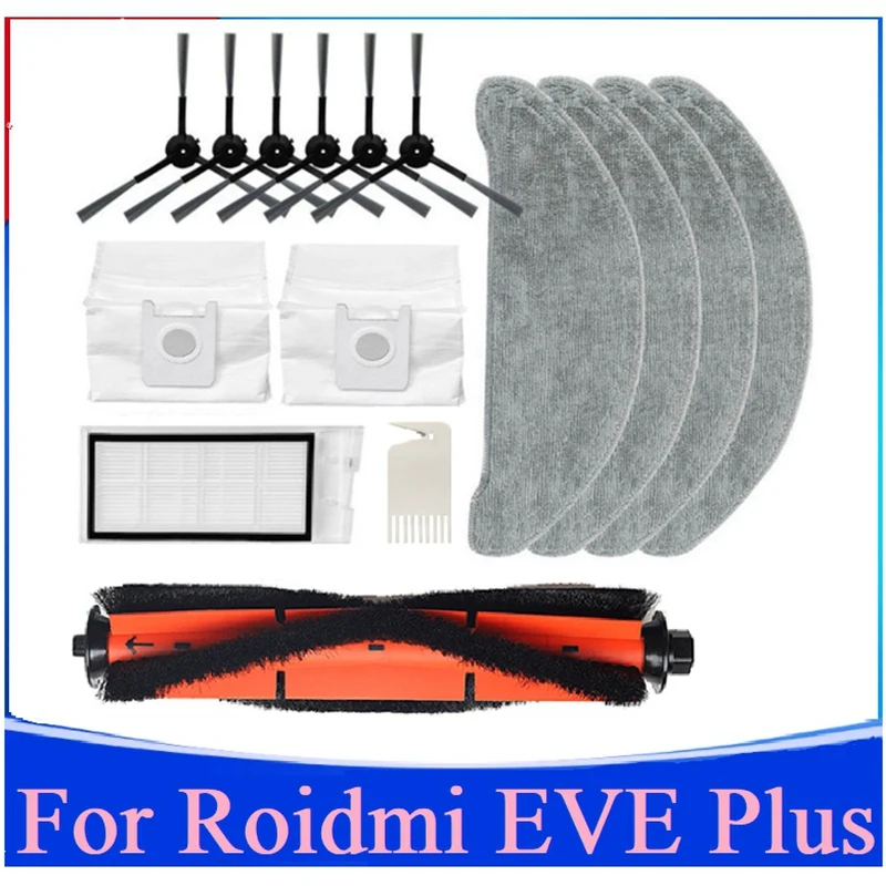 

AD-15Pcs Replacement Kit For Roidmi Eve Plus Robot Vacuum Washable Main Side Brush HEPA Filter Mop Cloth Dust Bag