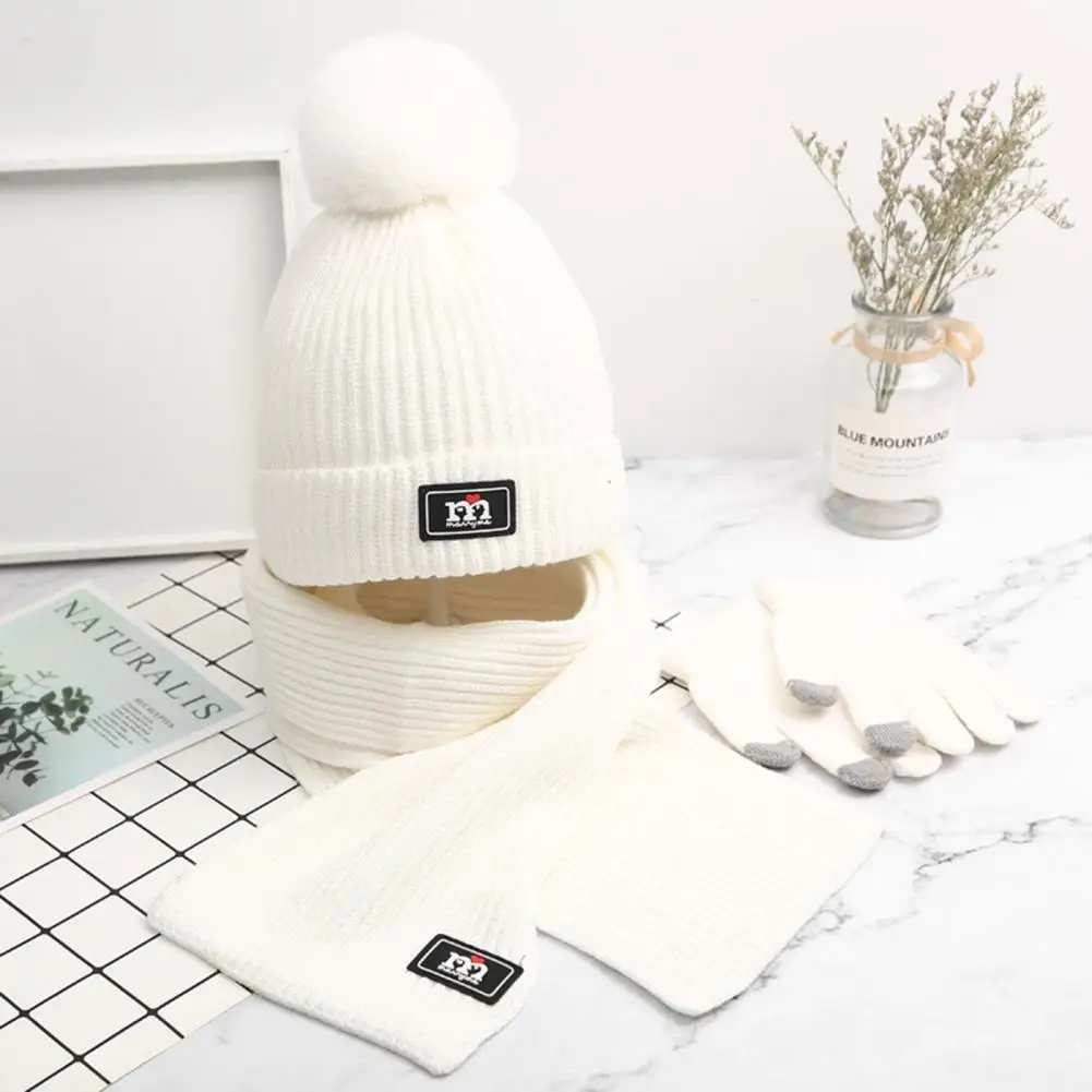 Вязаная шапка шарф перчатки набор детские зимние аксессуары плюшевый шар Декор