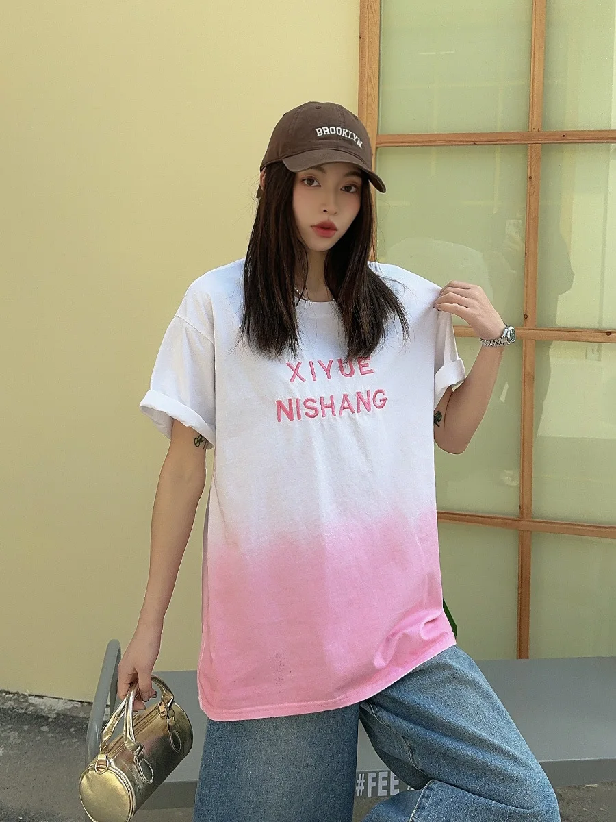 Футболка с короткими рукавами и градиентом в американском стиле женские топы Y2k