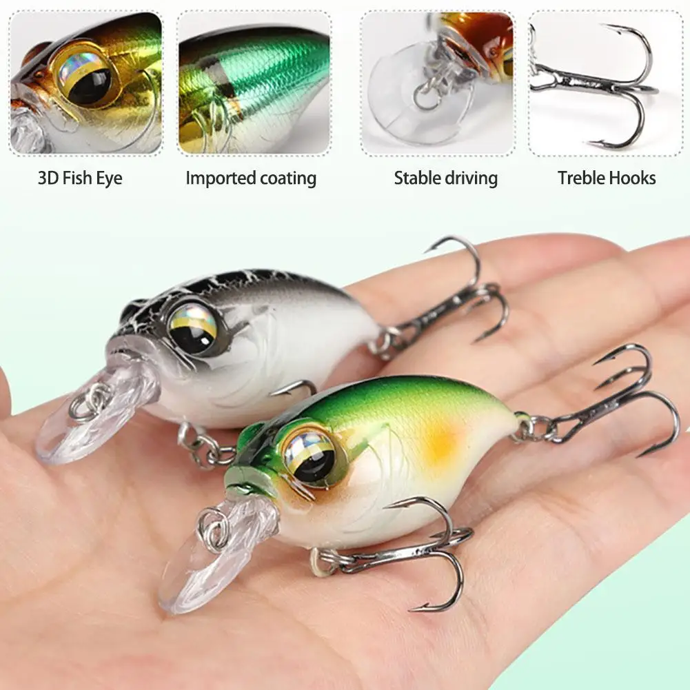 

38mm/8g Floating Crankbait Fishing Lure With Treble Hooks Long Casting Artificial Bait For Bass Carp Sea Fishing Fake Fish Baits