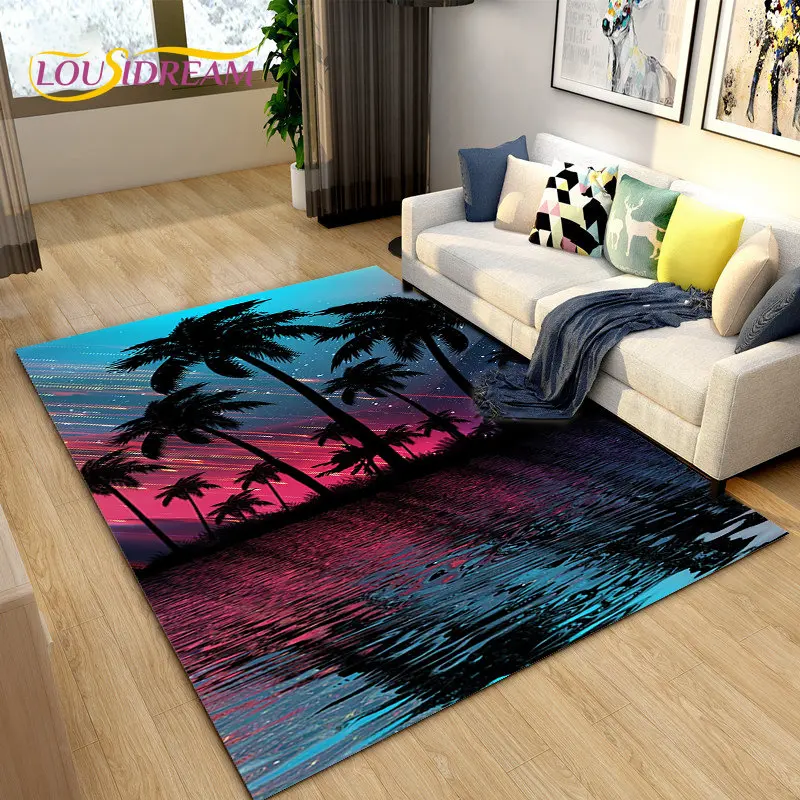 

Beautiful Beach Coconut Tree Scenery Area Rug,Carpet Rug for Living Room Bedroom Sofa Doormat Decor,Kid Play Non-slip Floor Mat