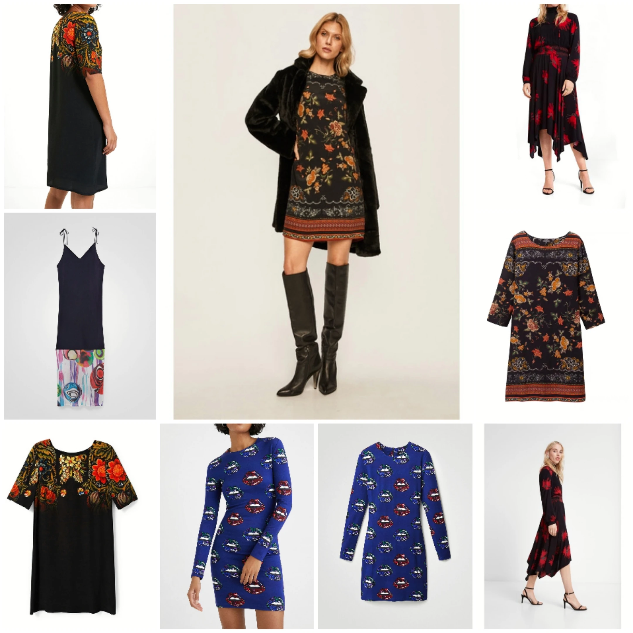 

Spain desigual ladies printed stretch slim dress round neck retro women's long skirt comfortable embroidery design 2022 new