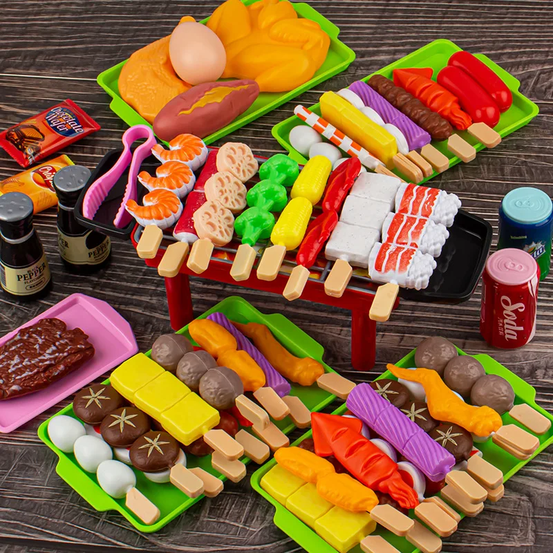 BBQ Toy Barbecue Set Children's Play House Barbecue Toys Kitchen Grill Barbecue Skewers Simulation Food Play House Toys