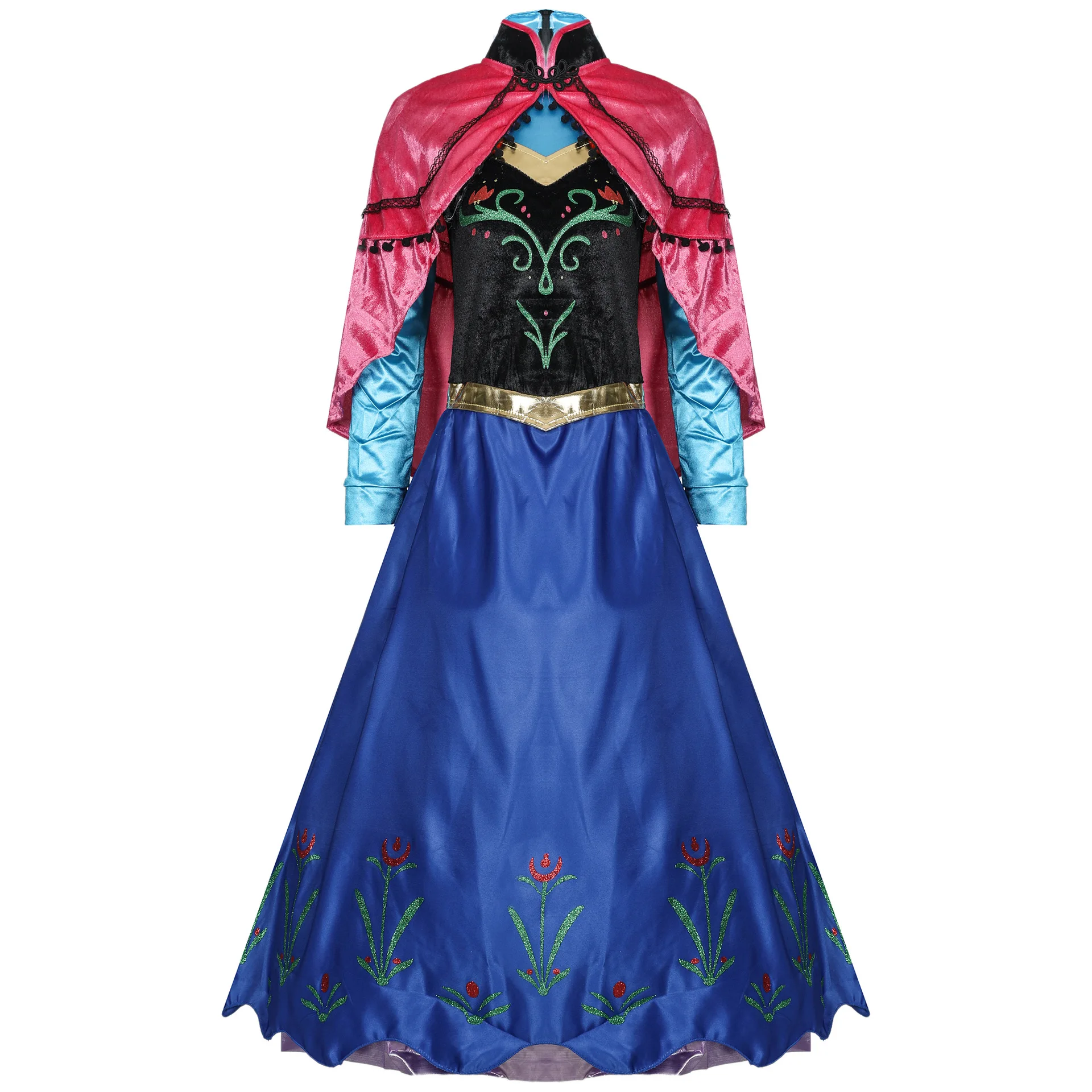 Princess Anna Cosplay Costume Dress Cape Outfit Adult Women Ice Queen Arendelle Anna Princess Elsa Cosplay Fancy Dress