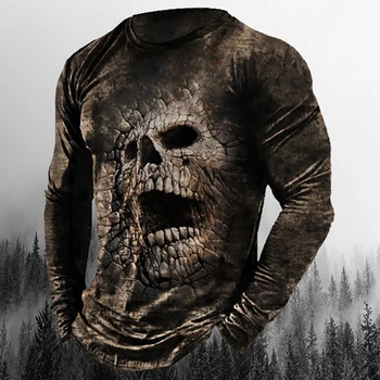 Men's Oversized Long Sleeve T-shirts Horror Skulls 3d Printed Fashion Autumn Street Hip Hop Loose O-neck Male Vintage Clothing 5
