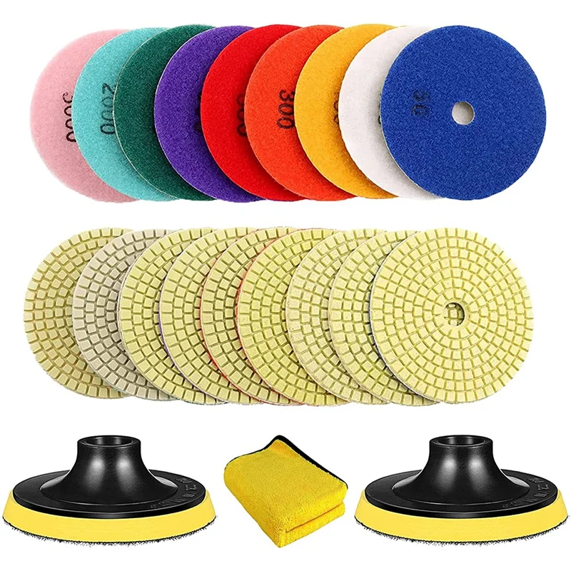 

4 Inch Diamond Polishing Pads,Granite Stone Polish Kit,50 -3000 Grit With 11 Backer Pad For Granite Stone Concrete