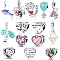 new 925 sterling silver owl and love heart bead charms fit original pandora bracelets charm diy jewelry for women gift 2022