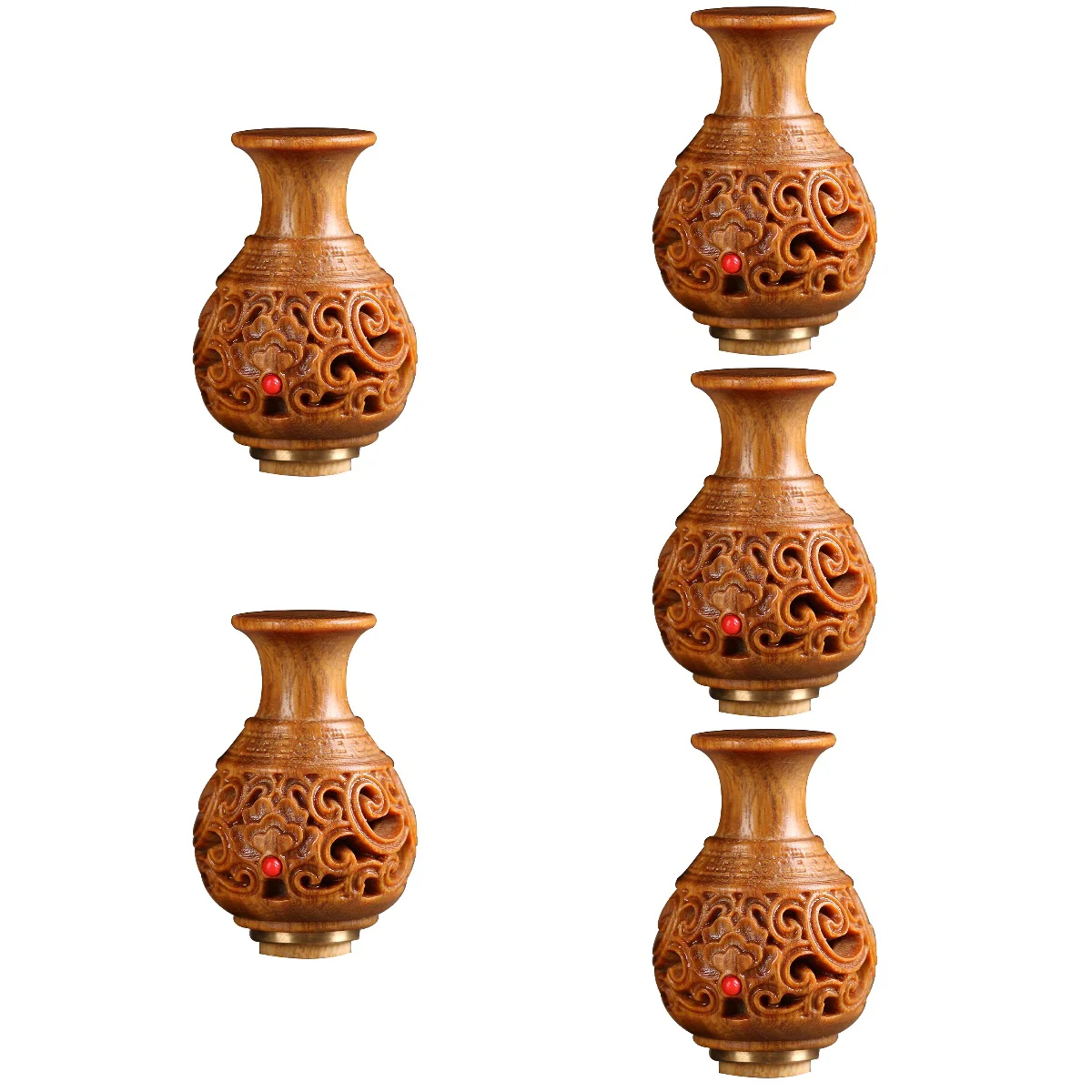 

5x Elegant Premium Creative Wood Diffuser Carving Wooden Vase Ornament Aroma Beads Holder for Gift Option Car Ornament