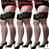 3 pairs womens thigh high stockings big mid small fishnet over knee stocking sexy lace top stay up non slip silicone stockings