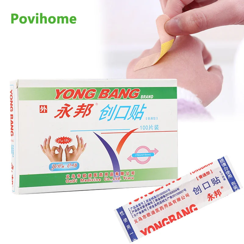 

100 шт./кор. одноразовая дышащая водонепроницаемая повязка для оказания первой помощи бандажа для гемостаза клейкая повязка для ран марлевые...