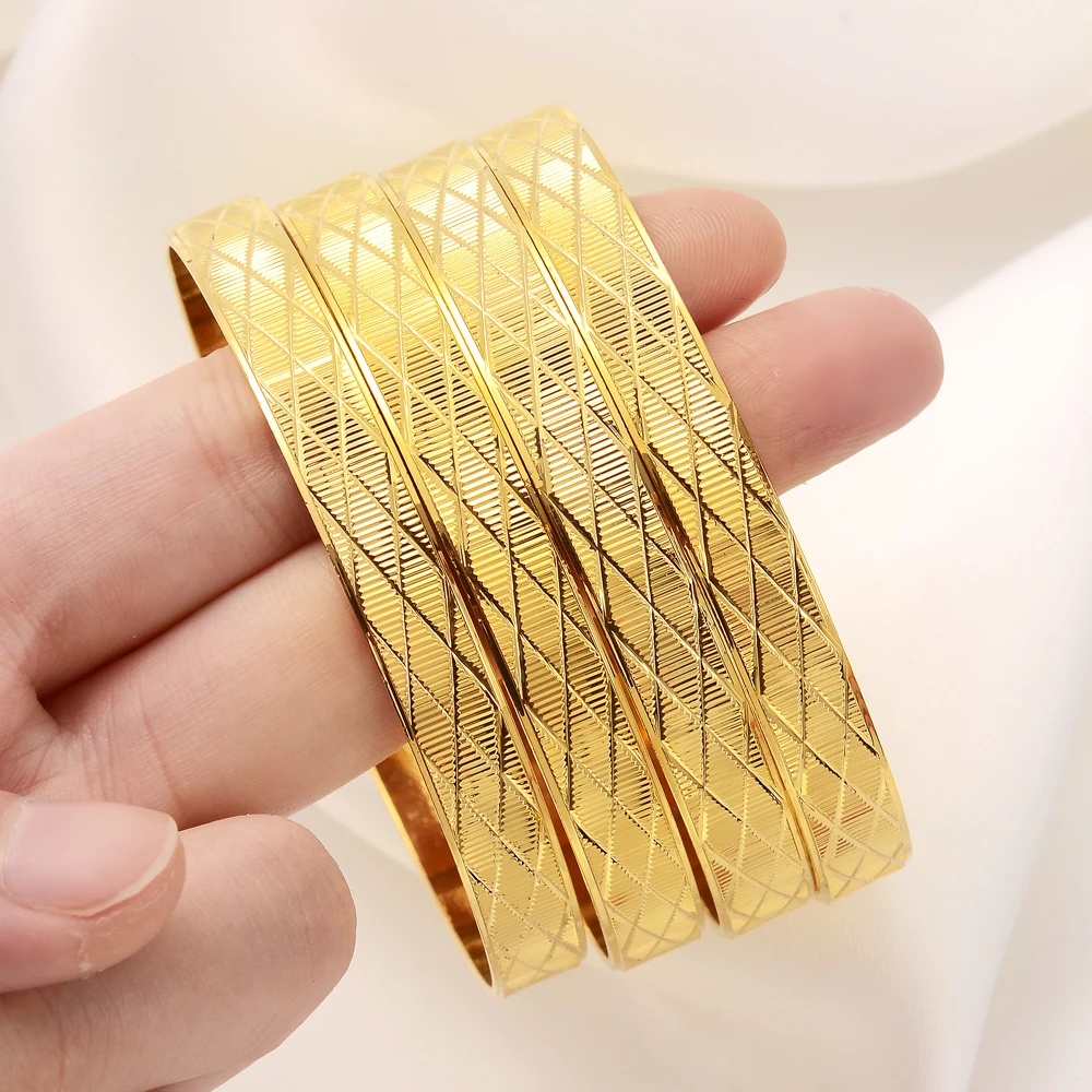 

4pcs 24k 65mm Gold Bangle for Women Gold Dubai Bride Wedding Ethiopian Bracelet Africa Bangle Arab Jewelry Gold Charm Bracelet