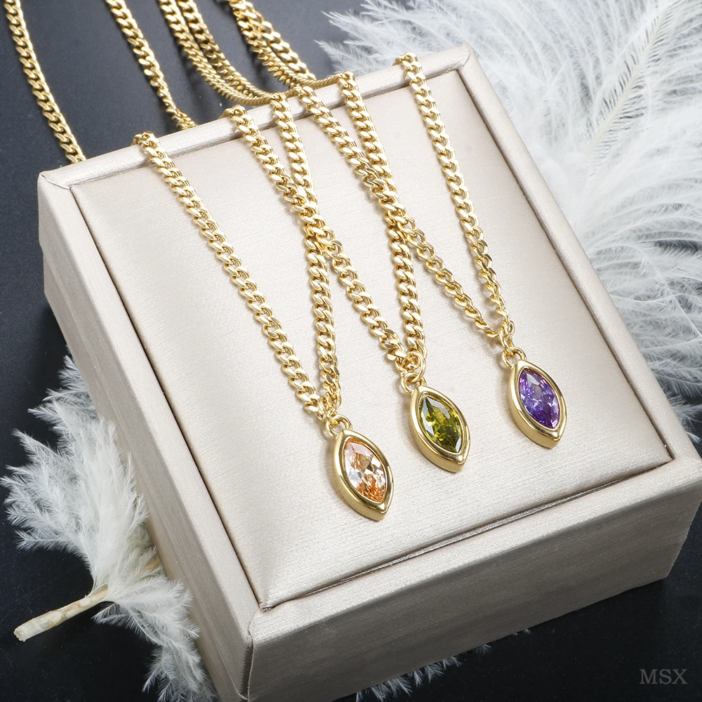 Женское простое роскошное циркониевое ожерелье PVD вакуумный металлический кулон