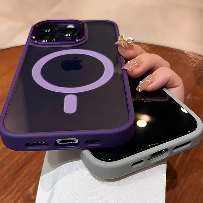 Роскошный Магнитный Прозрачный чехол для Magsafe с беспроводной зарядкой iPhone 15 14 Plus