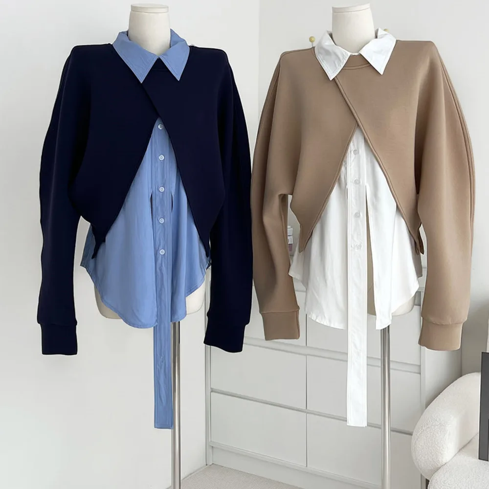 

Fashion Cropped Sweatshirt 2022 New Women's Design Autumn Tops Overlap Wear Senior Sense Short Hoodies Jacket Coat Korean Style