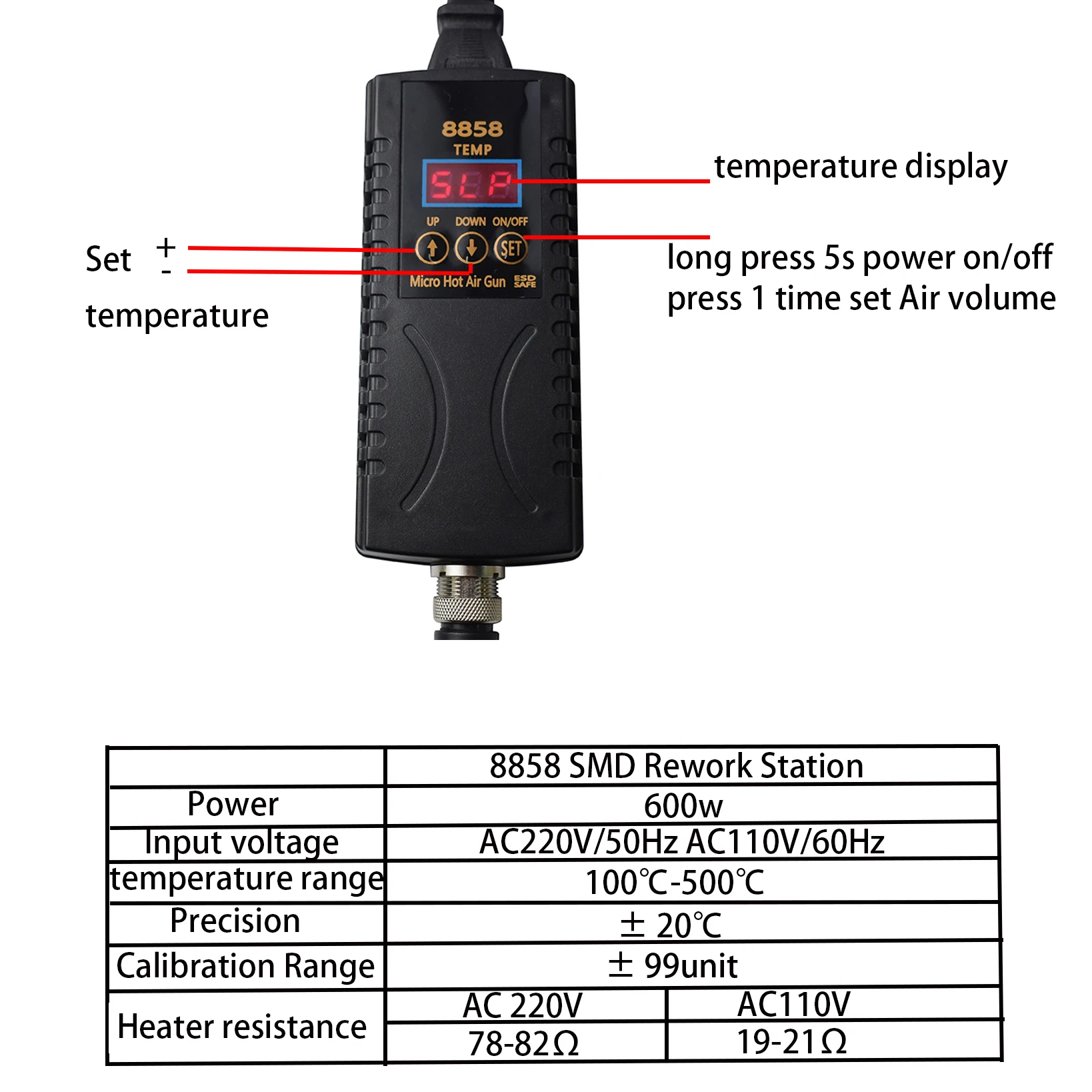 Eruntop 8858 цифровой дисплей DIY пистолет горячего воздуха SMD наладочная станция Mini 858D |