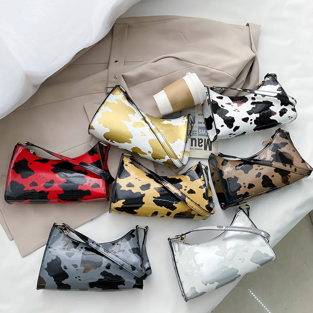 

Luxury Design Patent PU Leather Handbags Female Small Cow Pattern Shoulder Bags Women Hobos Top-handle Underarm Bag