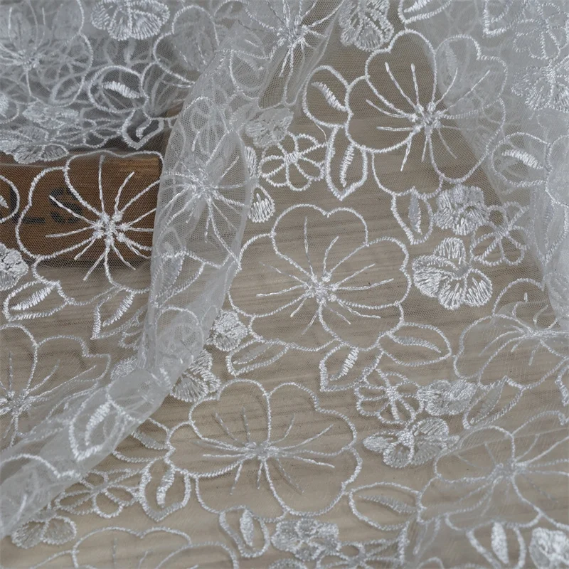 Нежная Свадебная кружевная ткань с цветочной вышивкой цвета слоновой кости