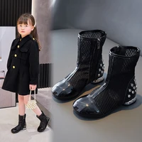 autumn childrens martin boots girls net yarn rivet ankle boot kids british style leather shoes girls roman sandal black white