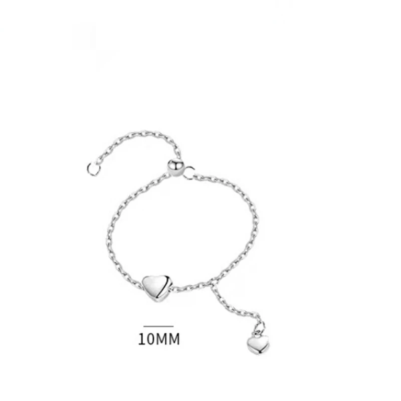 Fashion Simple Heart Adjustable Silver Chain Pendant Ring Women's Romantic Round Geometric Ring Female Girl Finger Jewelry