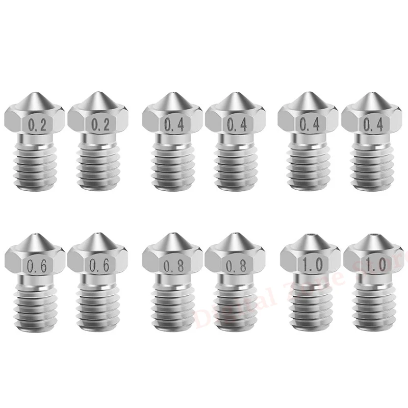 

12PCS 3D Printing Nozzle Stainless Steel 0.2mm 0.4mm 0.6mm 0.8mm 1mm for 1J-head V5 / V6 Extruder Nozzles for 1.75mm Filament